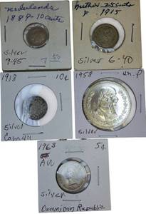lot 32 image: Five Silver Coins From 1800-1900s from different countries