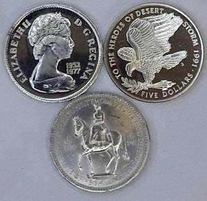 lot 36 image: Three World Coins  Large Commemorative Coins from Different Countries from 1953-1991 - Very Nice