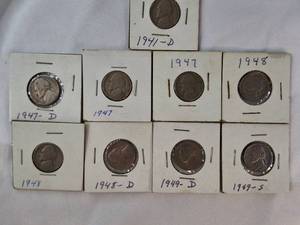 lot 46 image: A mixed lot of Jefferson nickels collected between 1940 and the 1980s, sourced from an old nickel collection.