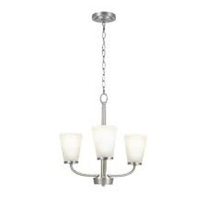 lot 58 image: Hampton Bay Helena 19 in 3-Light Brushed Nickel Hanging Chandelier with Frosted Glass Shades for Dining Room  Customer Returns See Pictures