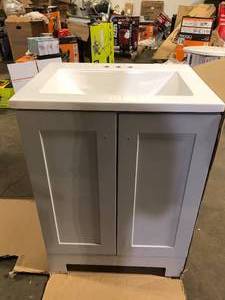 lot 8 image: 25 in. Single Sink Pearl Gray Bath Vanity with White Cultured Marble Top (Assembled) Slight Damage Customer Returns See Pictures