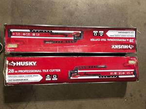 lot 13 image: Lot of Husky 28 in. Tile Cutter with Tungsten Carbide Blade and Adjustable Gauge   Customer Returns See Pictures