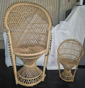 lot 136 image: 2 Vantage Ratan Fan-back Peacock Wicker Chairs