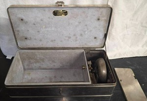 lot 142 image: Rare antique Steel lock box w bell alarm