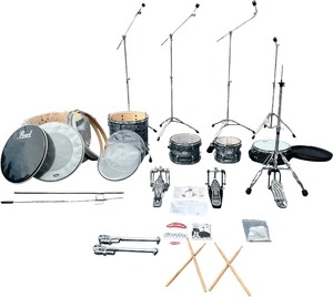 lot 001 image: Pearl Vision VSX 5-Piece Fusion Drum Set, Strata Blue Chromie with Extras, No Cymbals or Stool