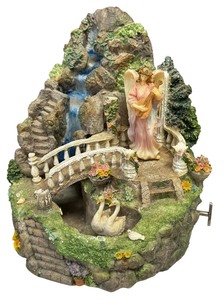 lot 042 image: Angel Playing Musical InstrumentSwansWaterfall Musical Statue
