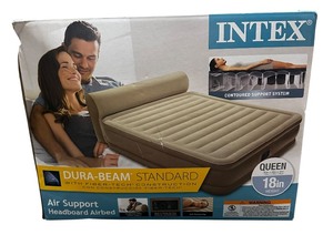 lot 92 image: Queen Dura-Beam Ultra Plush Headboard Airbed Mattress with Internal Pump
