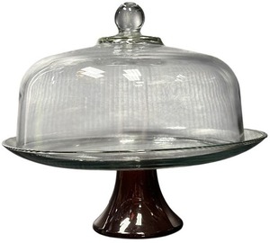 lot 066 image: Red Vase Base Cake Stand with Glass Dome Lid