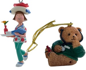 lot 186 image: NurseTeddy Bear Ornament Bundle (2)