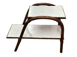 lot 198 image: Vintage Bamboo Rattan Side Table Vogue Boho End Table 2 Tier Casual Furniture