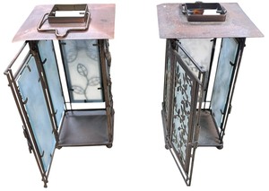 lot 210 image: Lanterns (2) Lantern Candleholder by PartyLite - Bronze Color Metal Lantern with Wire Flowers and Leaves