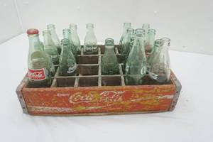 lot 13 image: AntiqueVintage Coca-Cola Crate with Glass Bottles