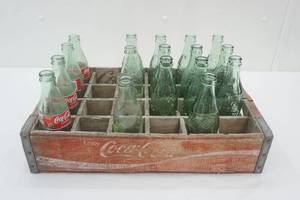 lot 14 image: AntiqueVintage Coca-Cola Crate with Glass Bottles