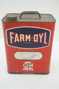 lot 90 image: Vintage 2.5 Gallon Can Farm-Oyl Motor Oil