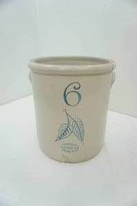 lot 96 image: Antique Red Wing Union Stoneware 6 Gallon Crock with Birch Leaf Design