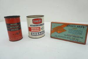 lot 106 image: Vintage Grease Cans & Handy Andy No. 5-Ballcock Washer Assortment Tin