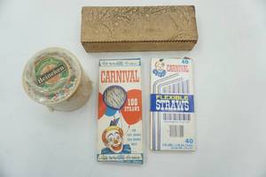lot 113 image: Antique Pyrography Box, Carnival Straws, Heineken Coasters