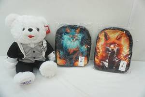 lot 192 image: Winter Teddy Bear & 2 NEW Mini Fox Backpacks