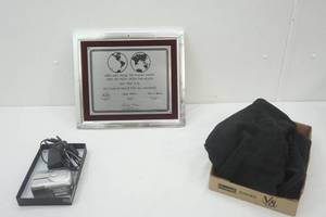 lot 198 image: First Man on the Moon Plaque, Fujifilms Camera, Black Zip-Up Sweatshirt Size M