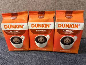 lot 132 image: 3 Bags of Dunkin Hazelnut Coffee