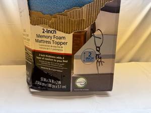 lot 9 image: MM. Full Size 2 Memory Foam Mattress Topper- 53x 74