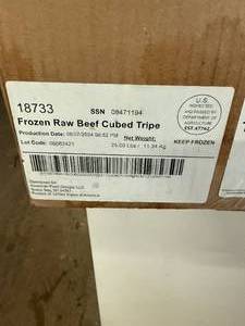 lot 177 image: 25lbs Frozen Raw Beef Cubed Tripe