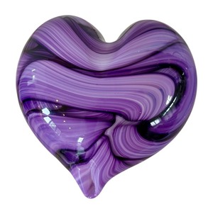 lot 45D image: Art Glass Heart-Shaped Paperweight with Purple Swirls