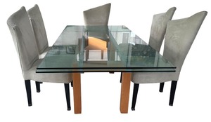 lot 5 image: Spectacular Contemporary Glass Top Dining Table with Ten Chairs