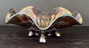 lot 83 image: Vintage Northwood Carnival Glass Stippled Rays Footed Bowl