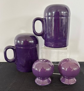 lot 106 image: Pretty Purple Fiesta Ware Stovetop and Ball Salt and Pepper Shakers