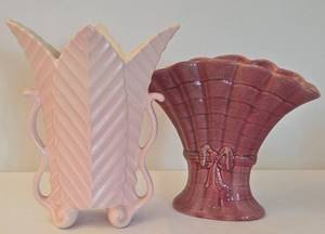 lot 112 image: Pink Art Deco Styled Red Wing Vase & More