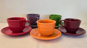 lot 120 image: Colorful Fiesta Ware Cup & Saucer Grouping
