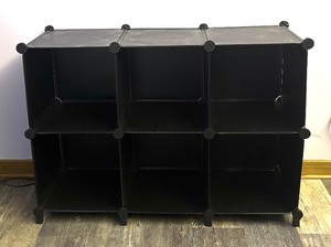 lot 144 image: Sleek Black Cube Shelf