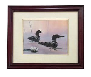 lot 290 image: Misty - Loons on the Water Print by Leo Stans