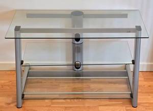 lot 192 image: Three-Level BellO Metal & Glass Electronics Stand