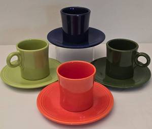 lot 206 image: Four Colorful Fiesta Ware Cup & Saucer Sets