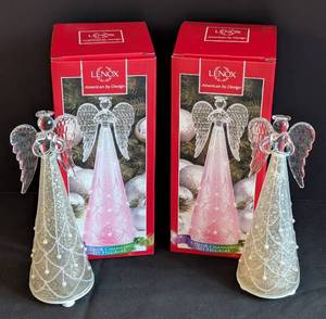 lot 246 image: Pair of Lenox Color Changing Glass Angel Figurines