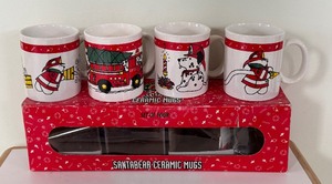 lot 308 image: Vintage Dayton Hudson 1996 Santa Bear Fire Fighter Ceramic Mug Set