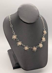 lot 345 image: Vintage Sterling Filagree Floral Necklace