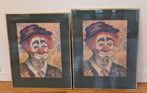 lot 377 image: Pair of Framed Clown Prints by Dunn