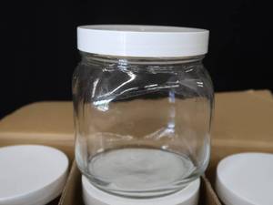 lot 136 image: CASE OF NEW 12 GALLON GLASS JARS WITH PLASTIC LIDS