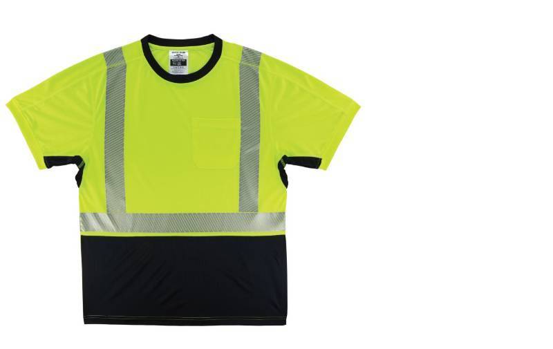 lot 701 image: NEW Ergodyne GloWear 8283BK Lightweight Performance Hi-Vis T-Shirt - Type R, Class 2, Black Bottom Lime 2XL