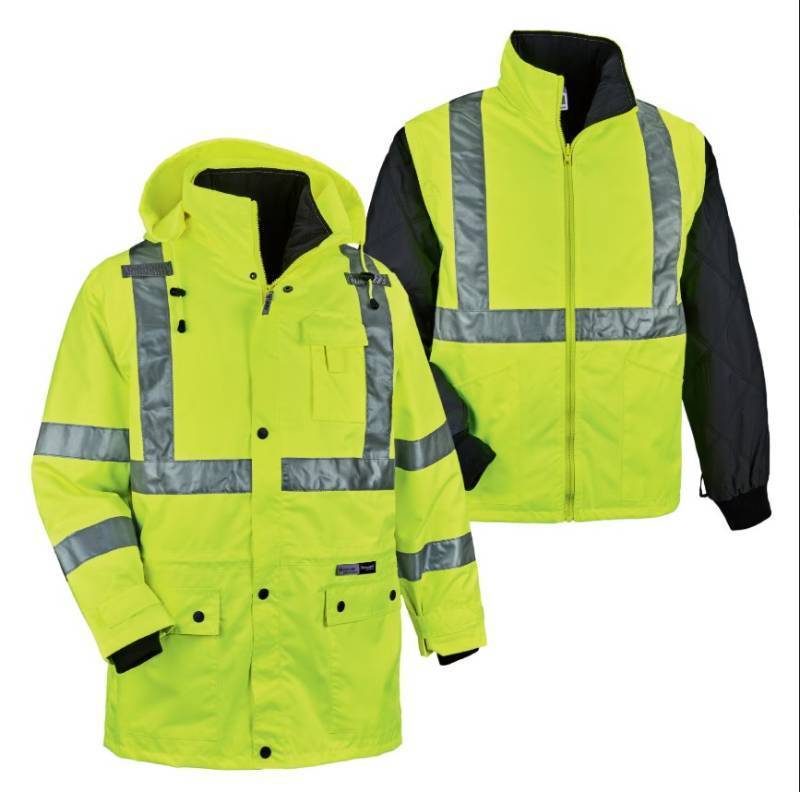 lot 745 image: NEW Ergodyne GloWear 8385 4-in-1 Hi-Vis Winter Jacket Parka - Type R, Class 32 - LIME - XL