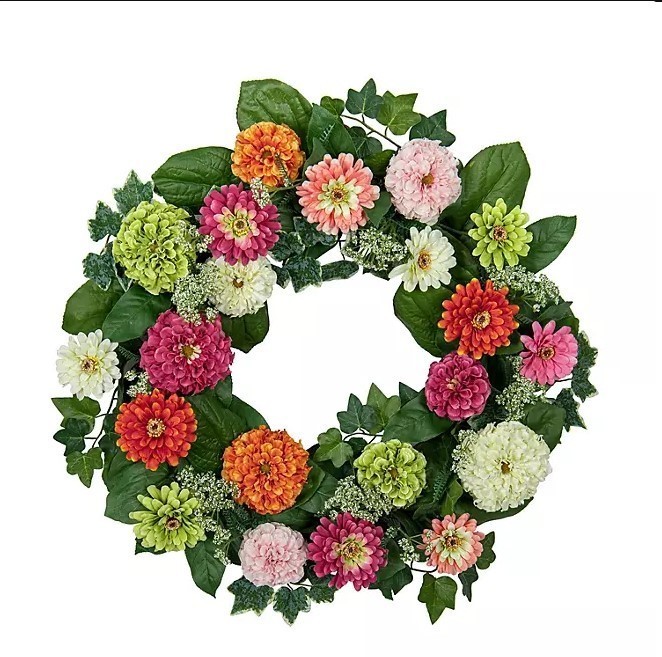 lot 166 image: NEW Members Mark 26 Spring Wreath - Zinnias