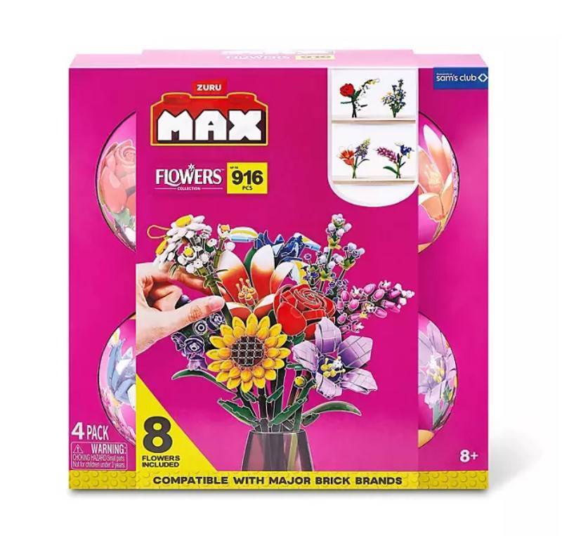 lot 187 image: NEW Zuru MAX Premium Building Bricks Collection, 4 pk. - FLOWERS