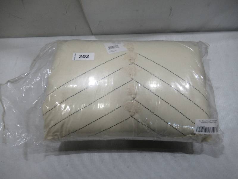 lot 202 image: NEW Pair of Throw Pillows with Wooden Buttons - Cream