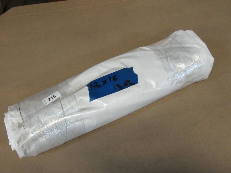 lot 215 image: NEW Vinyl Tarp - 13 x 16  Black  White Vinyl tarp - 9 oz. Medium Lightweight Duty