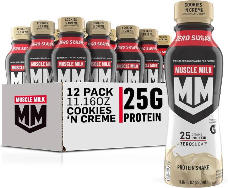 lot 233 image: NEW Muscle Milk Genuine Protein Shake, Cookies and Creme, 11.16 Fl Oz Bottle, 12 Pack, 25g Protein