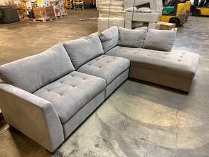 lot 145 image: Large Gray Sectional Couch - Clean but Small Seam Tear