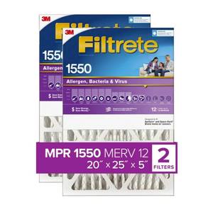 lot 203 image: NEW 3M Filtrete HVAC 5 Filter Allergen, Bacteria, and Virus Reduction 1550, 2-pack
